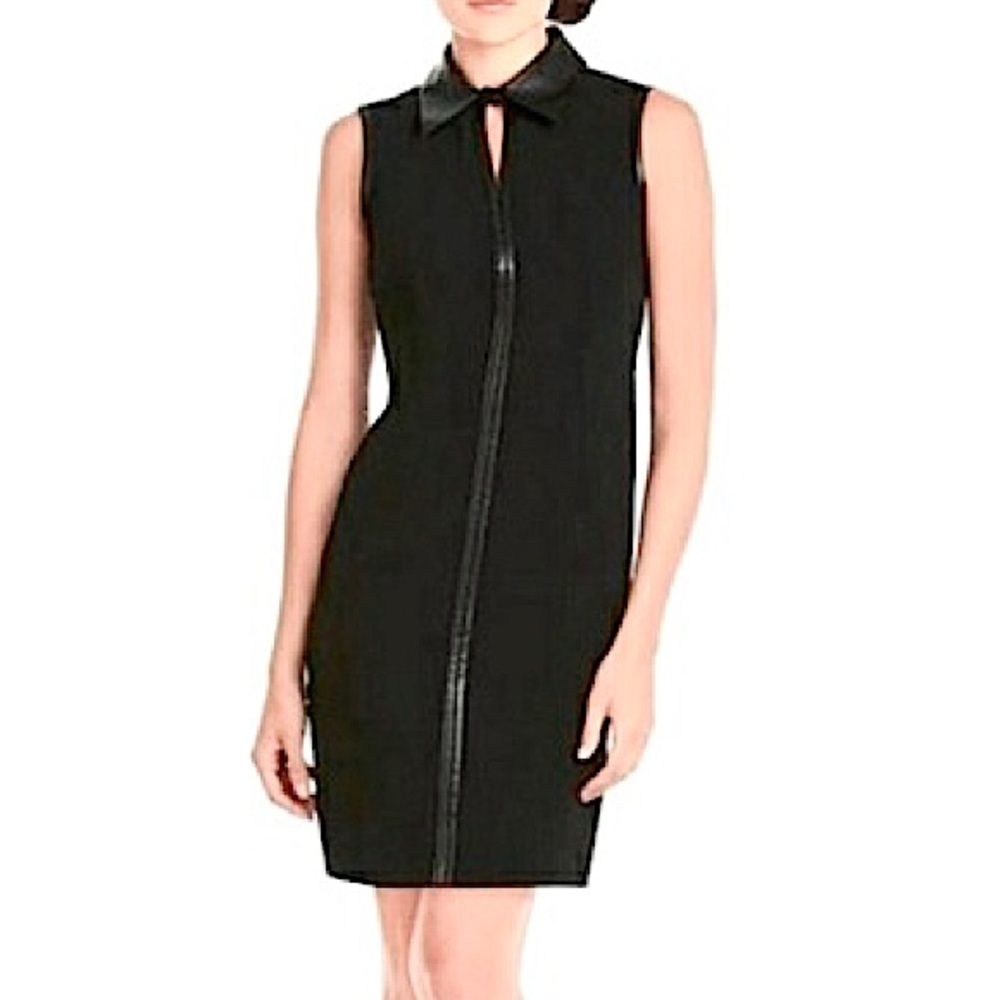 CALVIN KLEIN FAUX LEATHER COLLAR TRIM DRESS